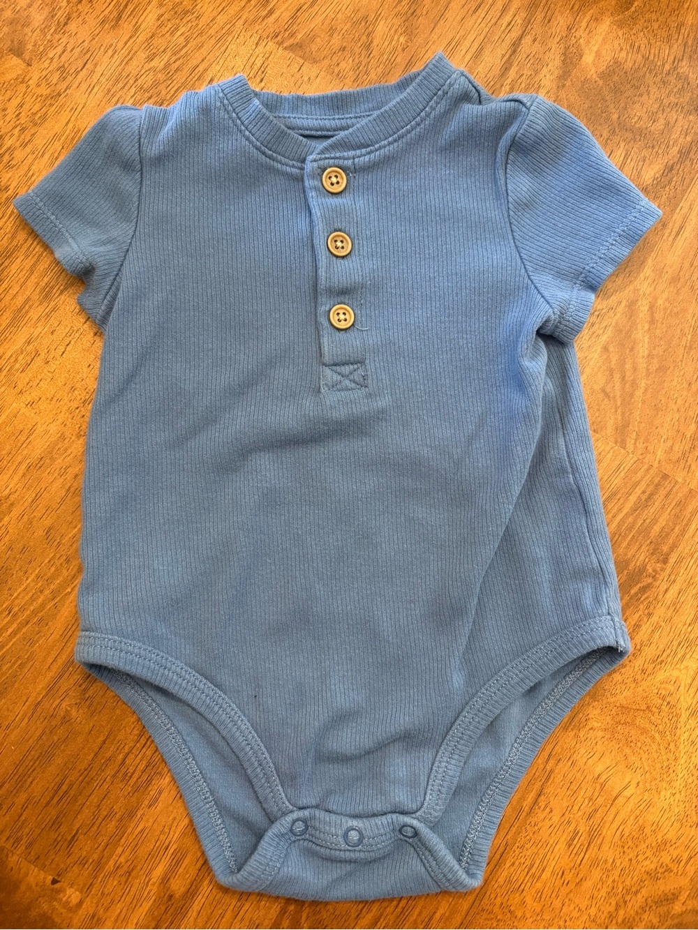 Little Me 12M Blue Ribbed Short-Sleeve Onesie with Henley Buttons